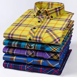 Large size pure cotton brushed plaid men's shirt for young and middle-aged fashion casual spring and autumn single-wear tops