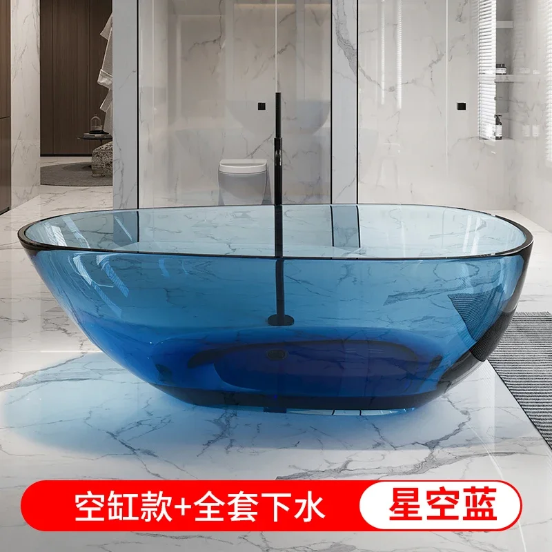 Transparant badje Afneembare kunststeen van kristalhars in kleur Onafhankelijke badkuip met dunne rand