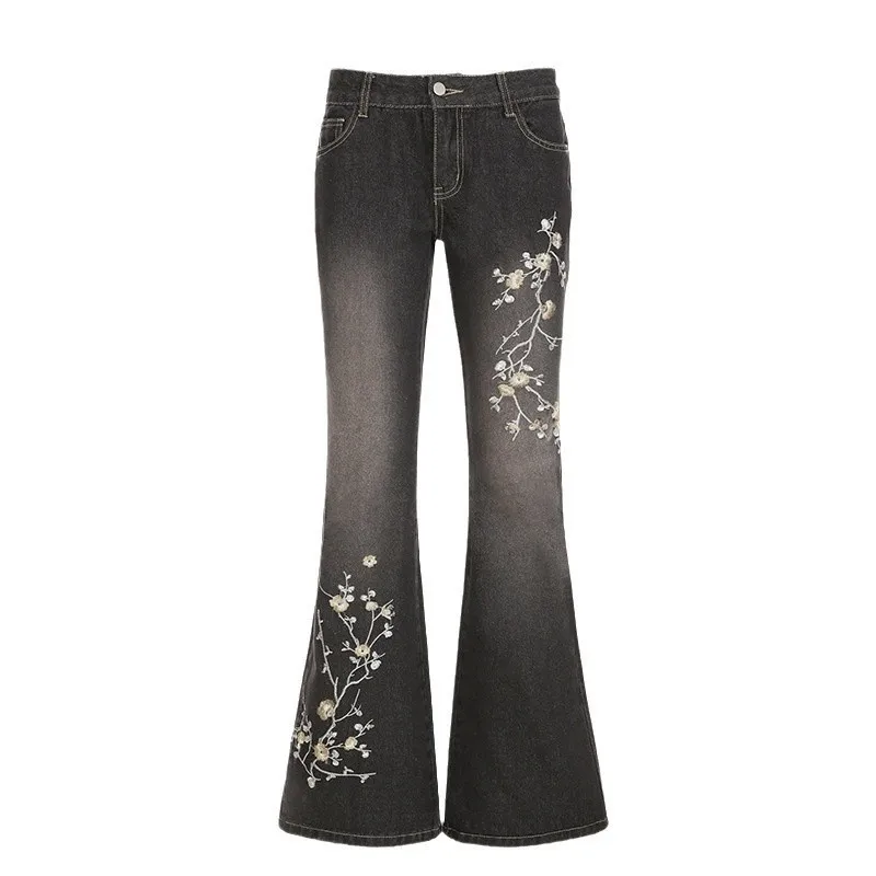 

Low Rise Flared Jeans Women's Retro Y2k Baggy Denim Pants Loose Fit Natural Waist Deep Color Casual Teenager Jeans
