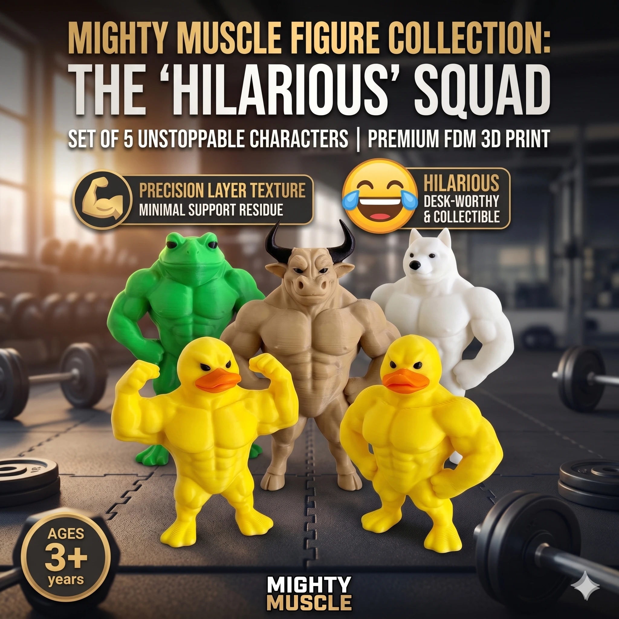 1/5 pieces - 3D printed muscle animal figurines, children's toys, including muscle duck, muscle frog, muscle dog, made of muscle plastic material, New Year's gift, funny birthday present, desktop decoration, party favor filler
