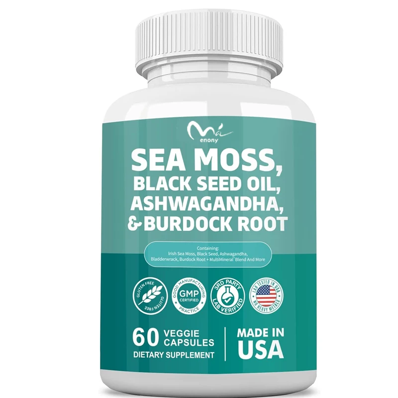 60 capsules 7000mg seaweed 4000mg black seed oil 2000mg Ashwagandha burdock root sea anemone root vitamin C curcumin