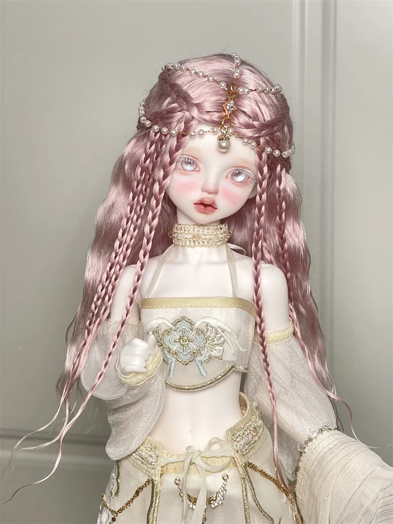 BJD SD Doll Styling Hair Wig 1/3 In Stock Glued 8-9inch Red Pink Mohair Exotic Princess Braided Hairstyle Doll Accessories XC