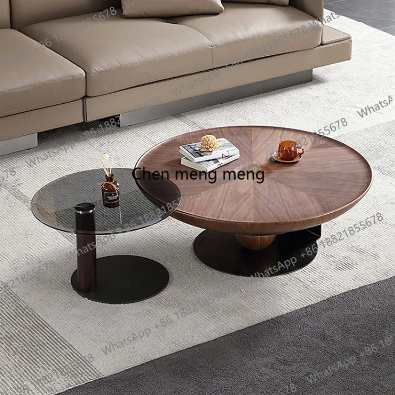 

Nordic Italian walnut all solid wood round coffee table wabi wind living room bed and breakfast side table combination