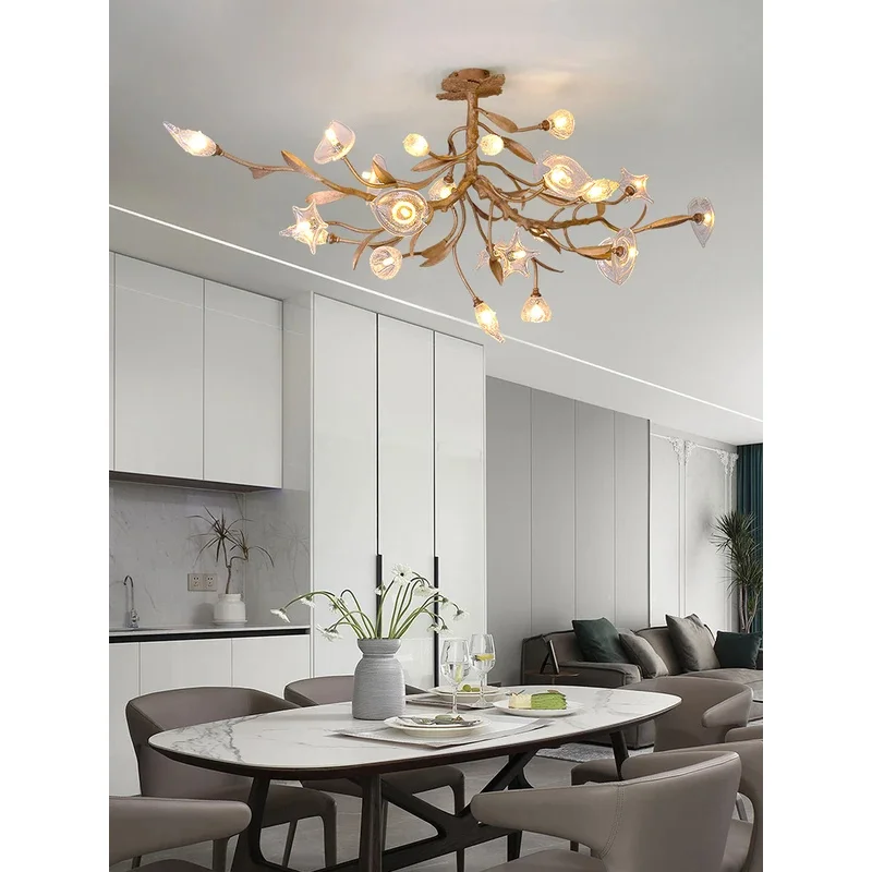 Postmodern Living Room Chandelier Villa Crystal Dining Room Lamp Copper Study Tea Room Bar Table Flower Chandelier