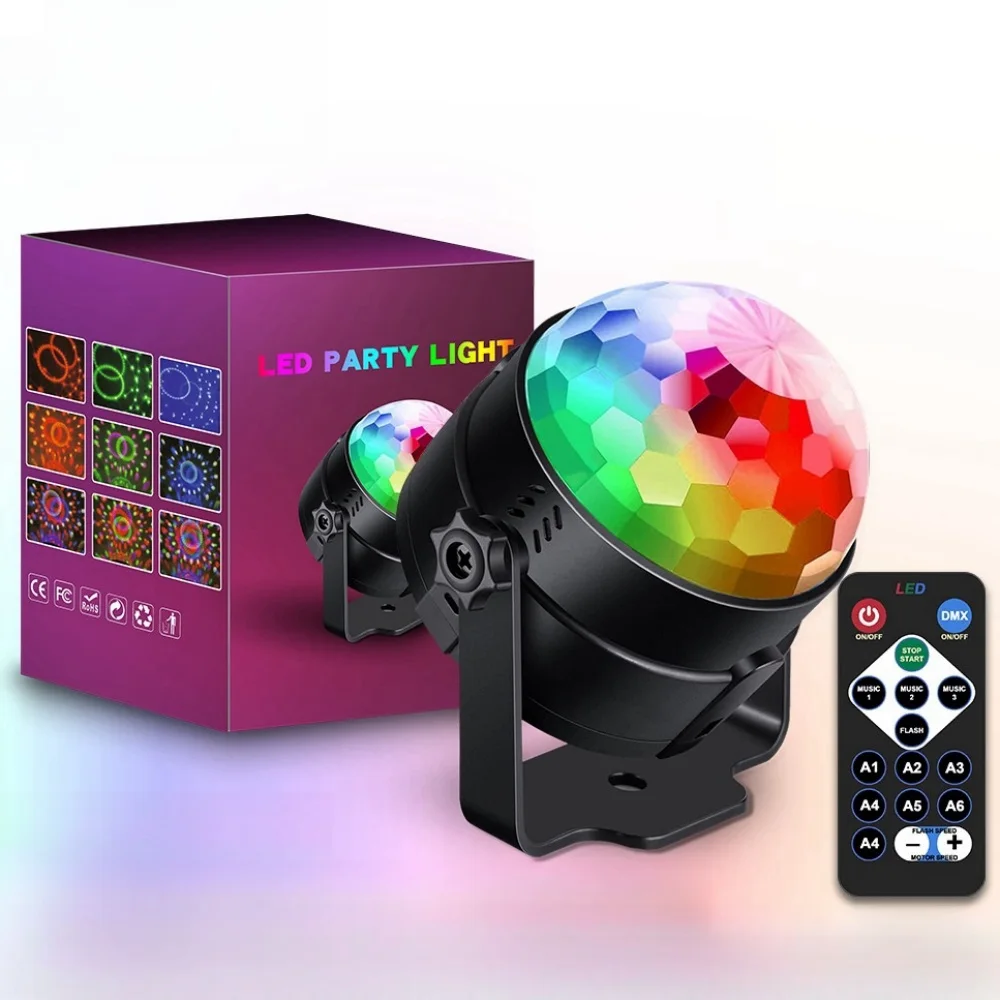 

RGB USB Mini Stage Light 7 Colors Sound Activated with Remote Control Disco Ball Lamps for Home Party Bar Birthday Wedding