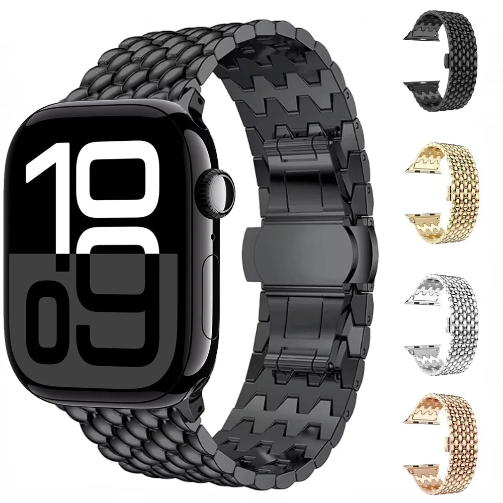 Stainless Steel Strap For Apple Watch 49mm 46mm 45mm 41mm 44mm 40mm 42mm Metal Band For iWatch Series 10 9 8 7 6 5 4 SE Bracelet
