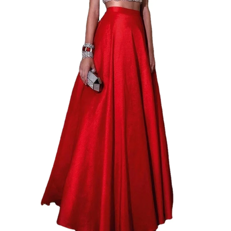 Simple Red Prom Dresses Satin Skirts Long Detachable Skirt for Weddding Evening Gowns Removable Train Skirts Overskirts