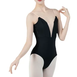 Ballerina Elegant Ballet Leotard Adjustable Straps Mesh Splicing V Back Women Dance Practice Gymnastics Aerial Yoga Swimwear