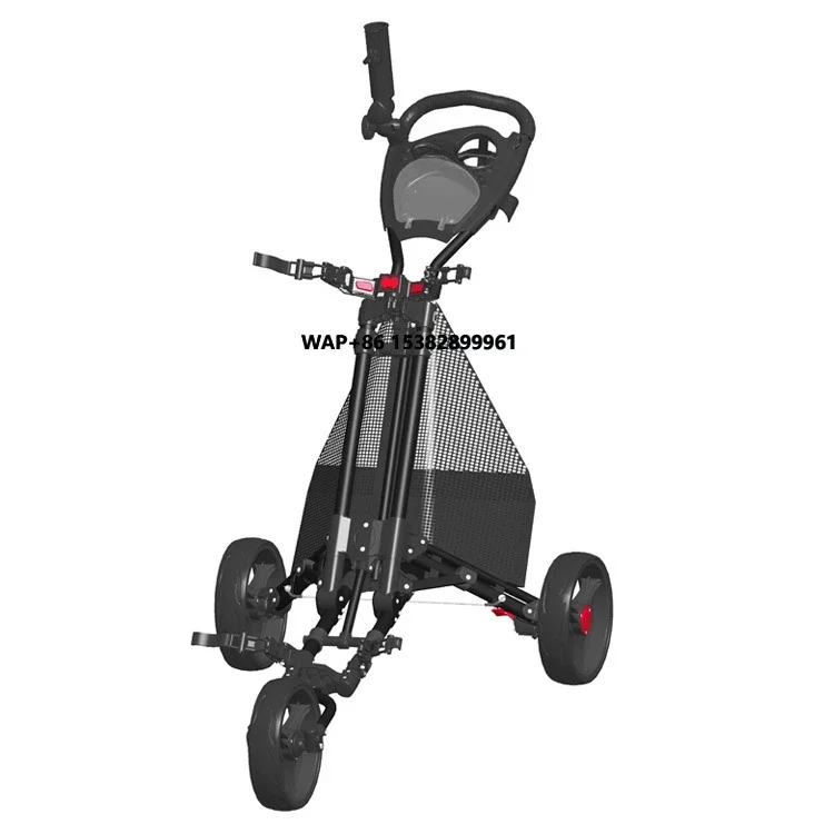 

Golf Push Trolley Three Wheel Easy to Folding Scorecard Holder with Mobile Phone Holder Storage Bag
