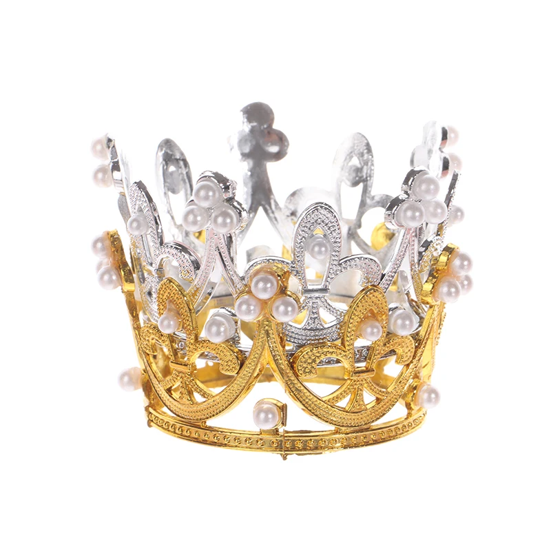 1Pc Mini Crown Cake Topper Princess Pearl Tiara Ornaments Baby Shower Birthday Wedding Party Supplies DIY Cake Decoration