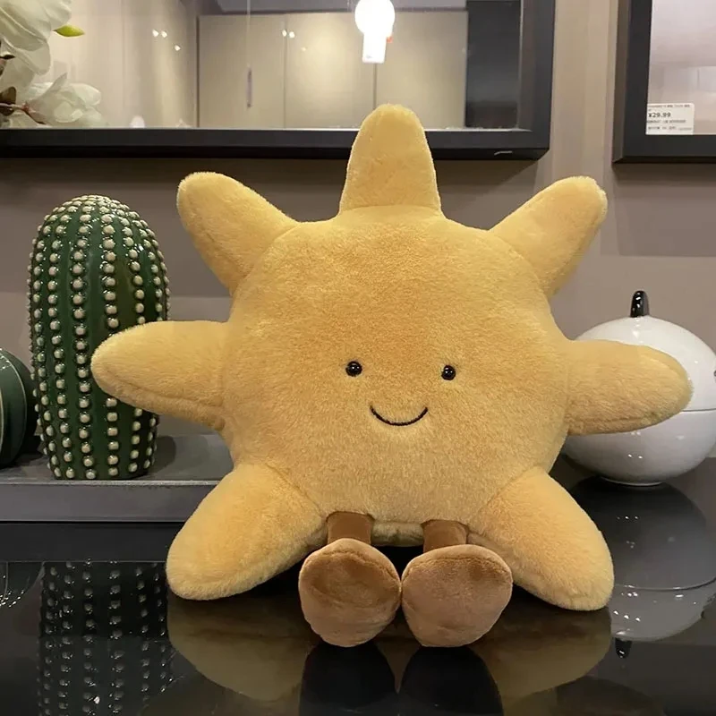 AdTosFleece-Peluche en forme de visage, lune blanche, jaune, soleil, mignon, dessin animé, météo, jouet pour enfant, décoration de chambre, canapé, oreiller