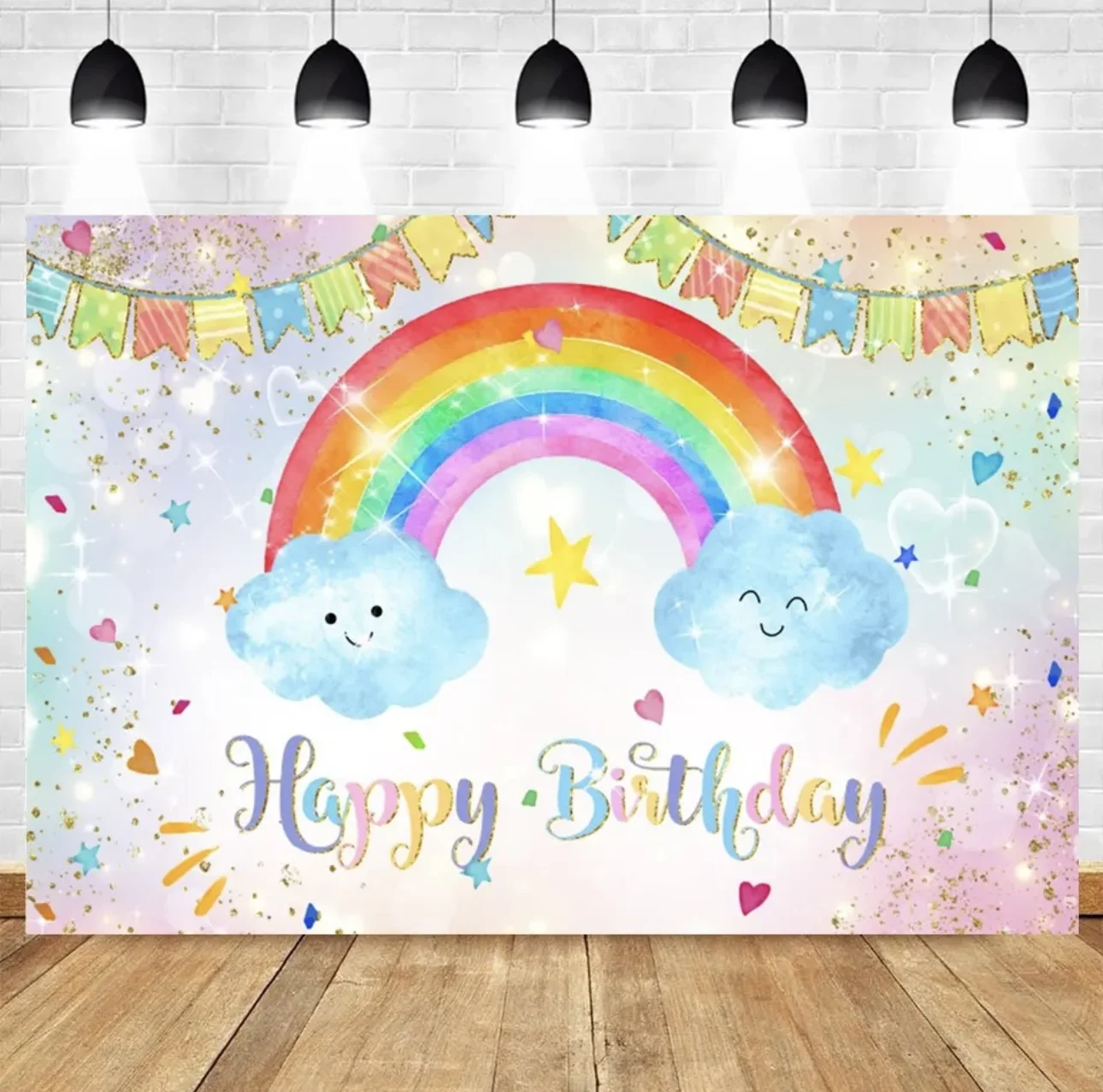 Rainbow Theme Childrens Birthday Party Photography Background Baby Baptism Cloud Pink Decoration Party Supplies Photo Background