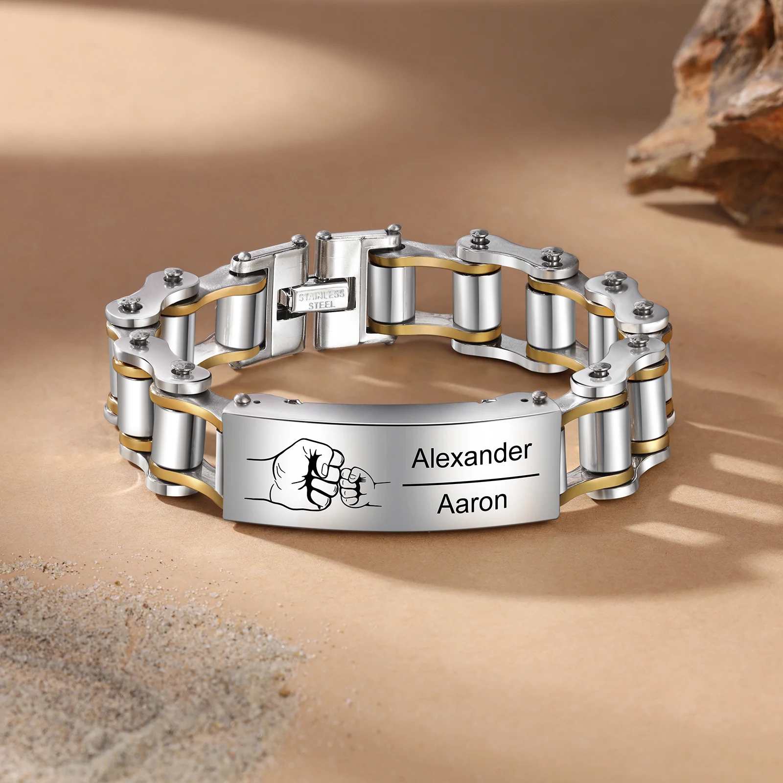 

Personalized Men's Engraved Kids Name Bracelet Father and Son Stainless Steel Custom Wristband Gifts Dad Papa Husband Grandpa