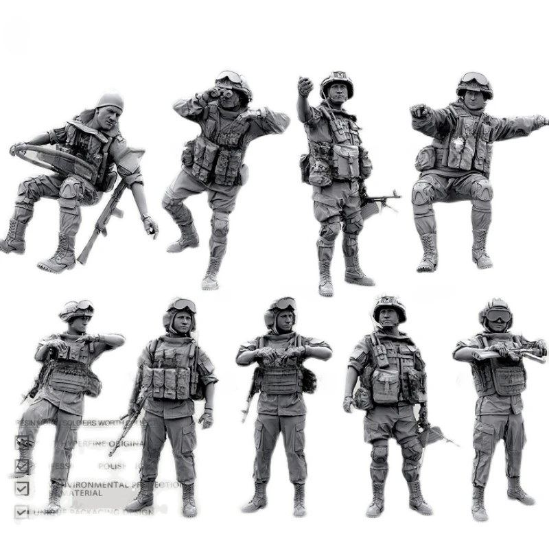 Kit di montaggio modello figura in resina pressofusa in scala 1/35 9 persone inclusi giocattoli modello di arma (non verniciati)