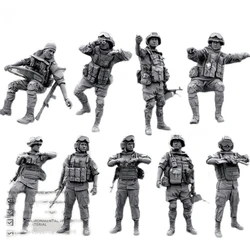 Kit de montaje de figura de resina fundida a presión a escala 1/35, 9 personas, incluye juguetes modelo de arma (sin pintar)