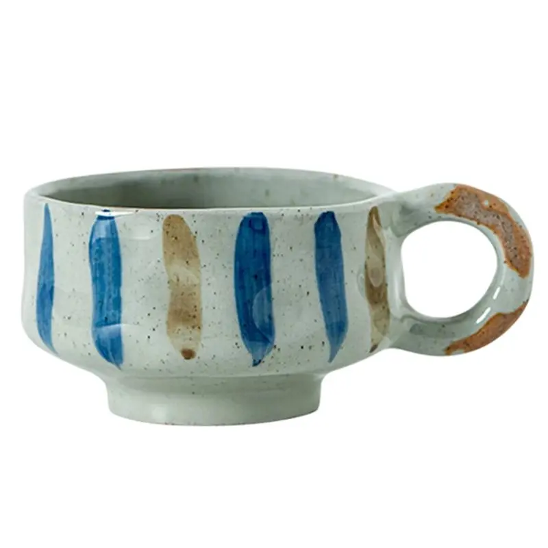 

CQMF-Rough Pottery Handmade Coffee Cups Hand-Painted Retro Graffiti Style Blue