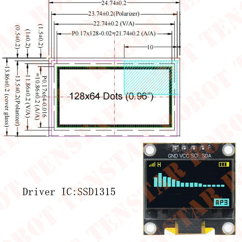 شاشة عرض LCD OLED Ssd1306 لأردوينو ، أبيض ، أزرق ، أصفر ، من من من من نوع x 64 ، IIC ، I2C ،