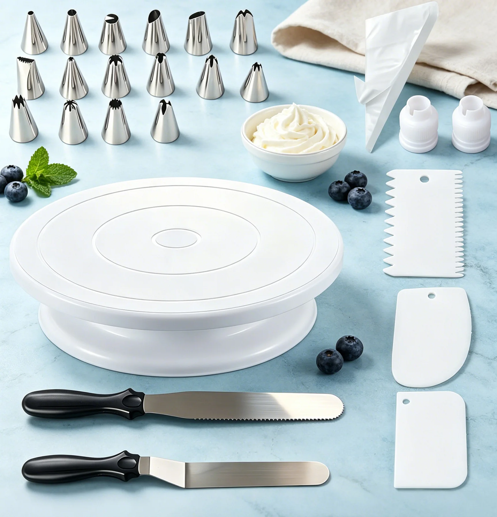 Set da 54 Pezzi per Decorazione Torte, Ugelli Assortiti in Acciaio Inox di Grado Alimentare con Bordo Liscio per Pasticceria, Cucina e Panetteria