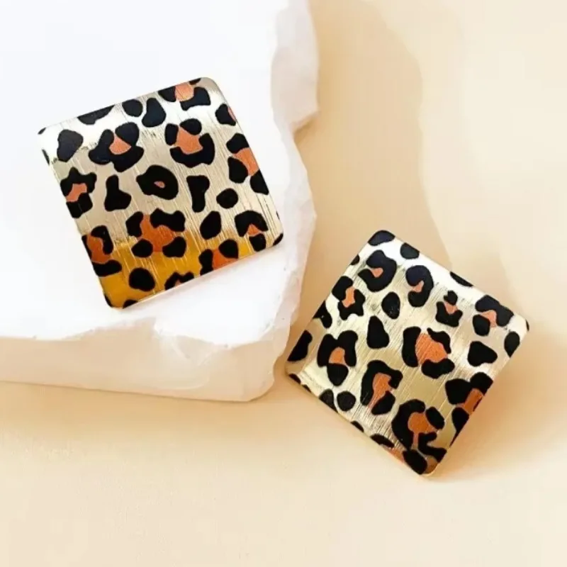 

Stud Earrings For Women Girls Irregular Printed Leopard Brushed Square Geometric Ear Accessories Holiday Fashion Jewelry CE255