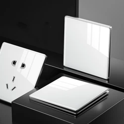 Popular Ultrathin Curved Surface 250V/10A 1/2/3/4gang 86*86MM Classic White Mirror Tempered Glass Panel Wall Switch Series