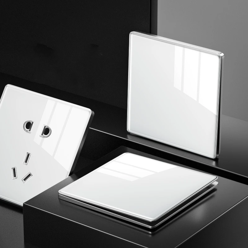 Popularna ultracienka zakrzywiona powierzchnia 250 V/10 A 1/2/3/4gang 86*86 MM klasyczne białe lustro Panel ze szkła hartowanego seria przełączników ściennych