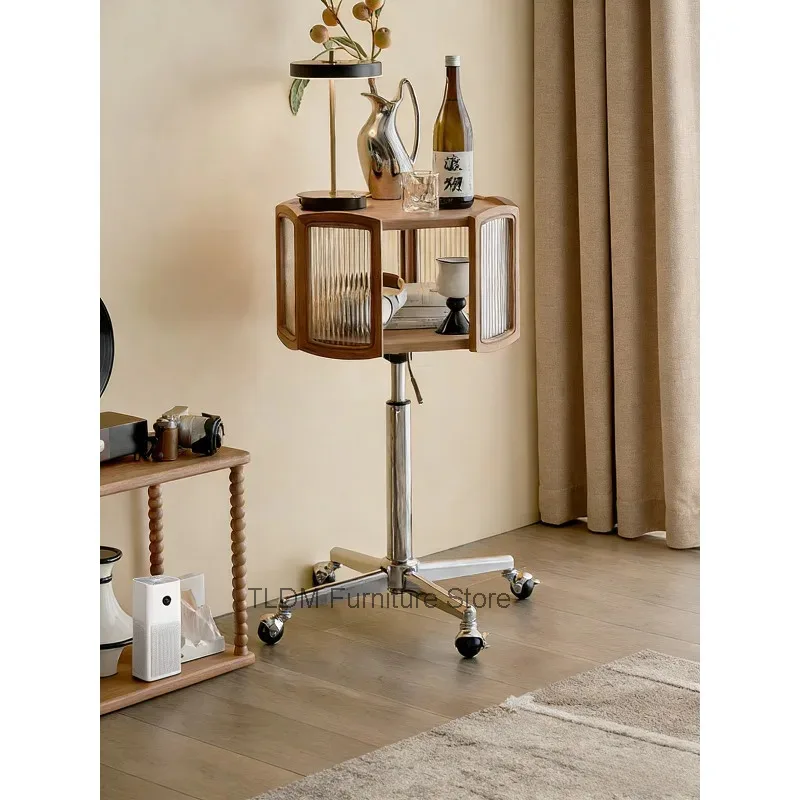 Multifunctional Rotating Height Adjustable Table, Modern Side Table with Wheels, Mobile Accent Furniture for Home Office
