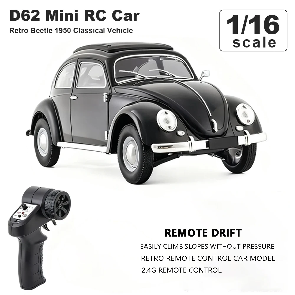 

JIKEFUN D62mini 1/16 Scale Full-Scale Simulation Climbing Car Drifting Remote Control Car 2.4G Retro Beetle Mini Car Model Toy