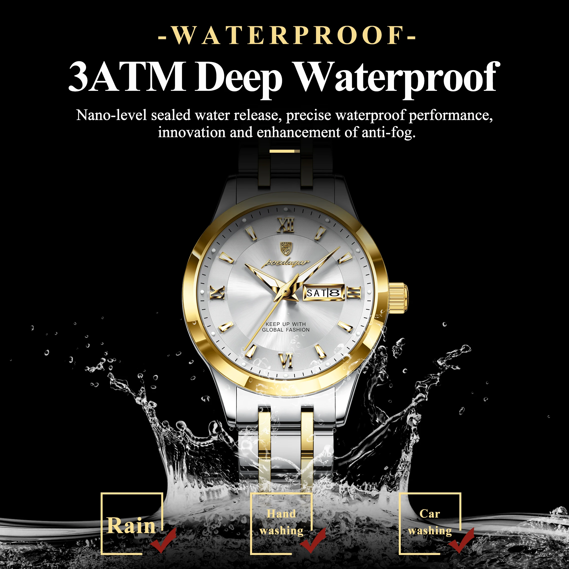 POEDAGAR Fashion Women Watch Luminous Stainless Steel Waterproof Ladies Wristwatch Quartz Week Date Luxury Woman's Watches Reloj view 3