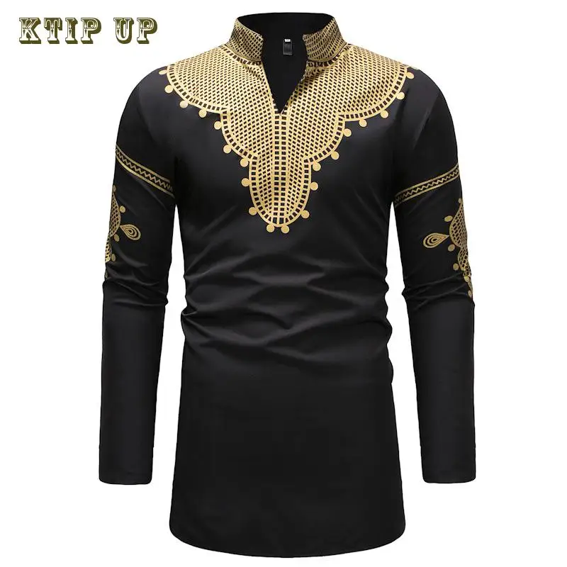 Africano dashiki camisa de manga longa para homens, roupas de manga longa, gola mandarim, muçulmano, muçulmano, muçulmano, novo