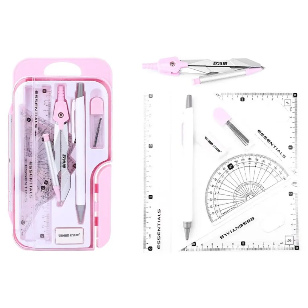 Multi-Function Ruler Compass Set Measuring Ruler Protractor Drawing Stationery Straight Ruler Pencil Compass Kit Students
