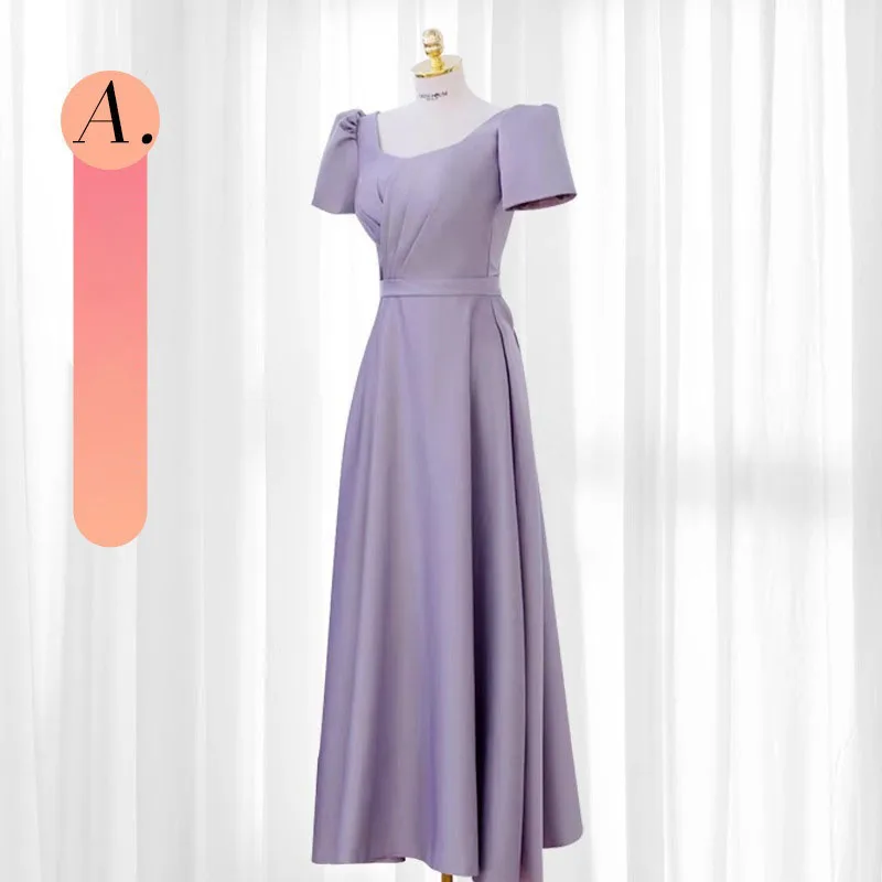 Elegante bruidsmeisjesgroep avondjurken slim fit satijn paarse kleur Koreaanse dames lange avondjurk bruiloft jurken