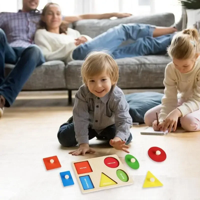 Rompecabezas geométrico educativo madera, rompecabezas con forma fija, juguete para preescolar, coordinación mano-ojo, ayuda