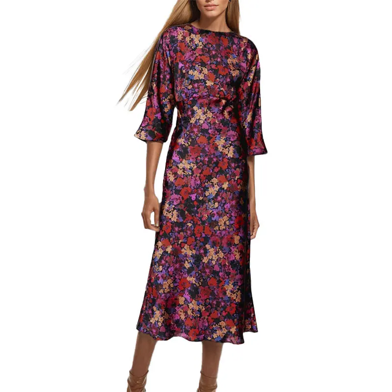 Floral Print Dresses for Women Autumn 2024 Midi Dress Woman Party Long Dresses Women Vintage Female Dress