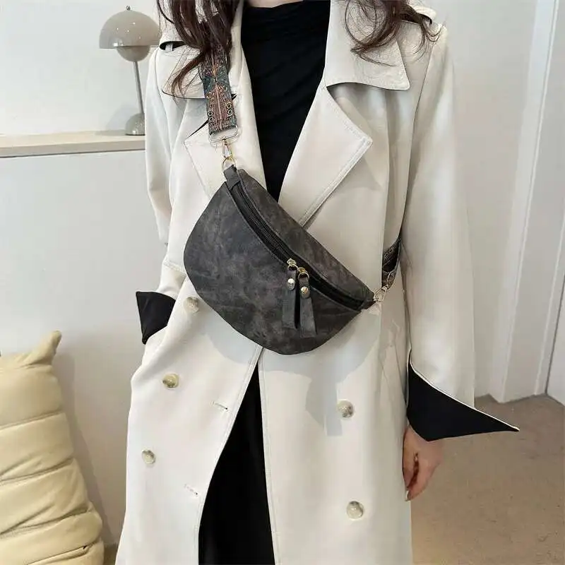 Elegante borsa a tracolla Hobo tinta unita firmata borsa da petto da donna in pelle PU marsupio con tracolla larga moda marsupio da donna