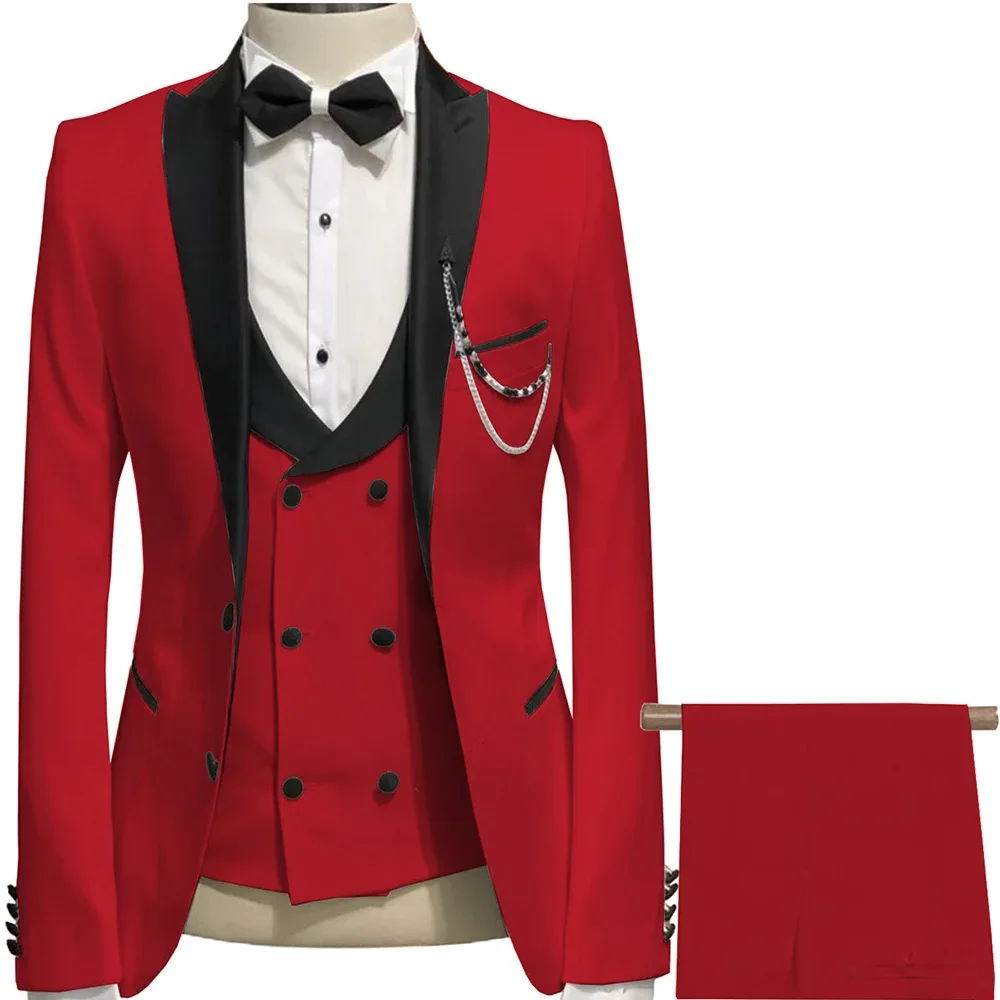 

2024 New Men's Suit Wedding Dress Single Breasted Contrasting Colors Professional Casual Suit Three Piece Jacket Pants Vest