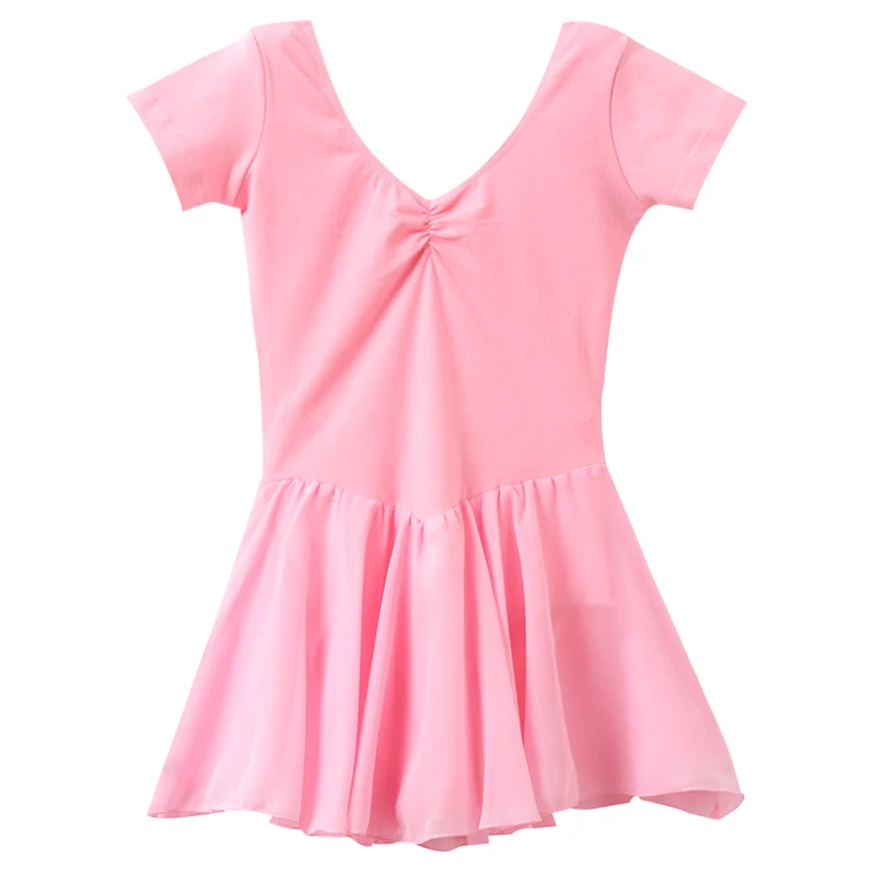 

Girls Ballet Dress with V-Neck & Ruffled Skirt Leotards with Skirt Toddler Girls Dance Ballerina Outfit Dresses Short Sleeve
