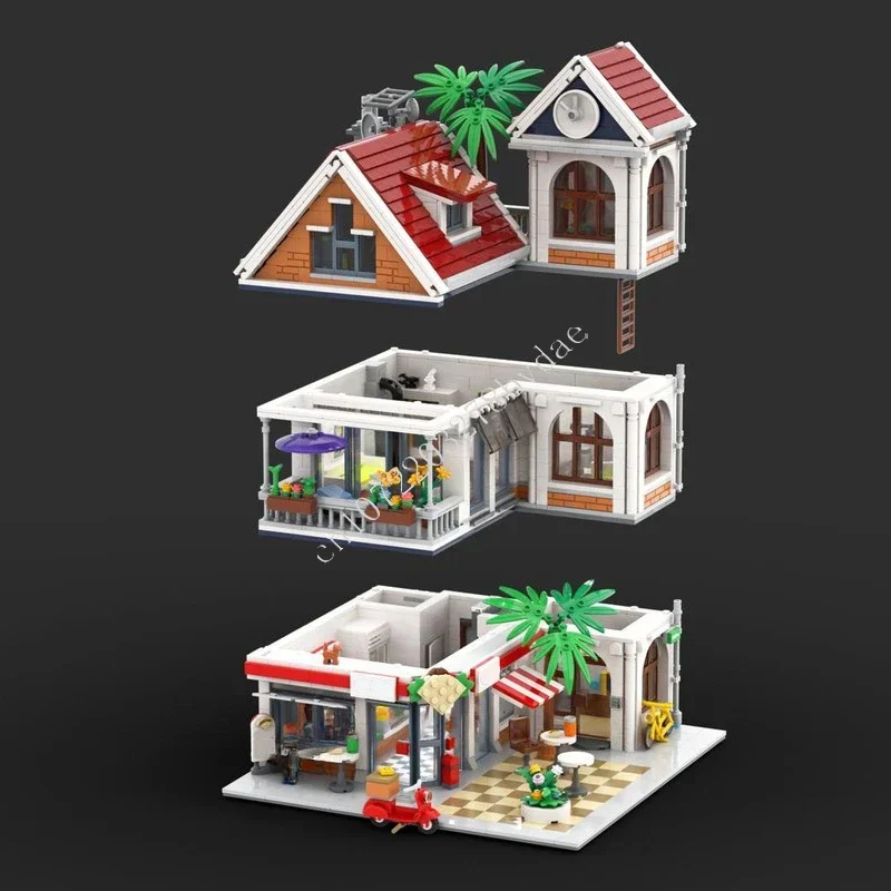 2903 Uds casa de ciudad con tienda Kebab Modular MOC vista de calle creativa modelo de bloques de construcción DIY modelo de ensamblaje educativo juguete para regalo