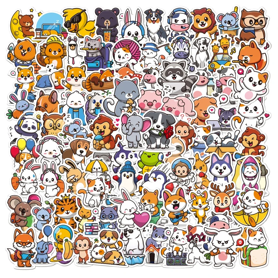 

Cute Animal Stickers 100Pcs Vinyl Waterproof Kawaii Cartoon Animal Aesthetic Stickers for Teens Kids for Laptop Notebook Tablet