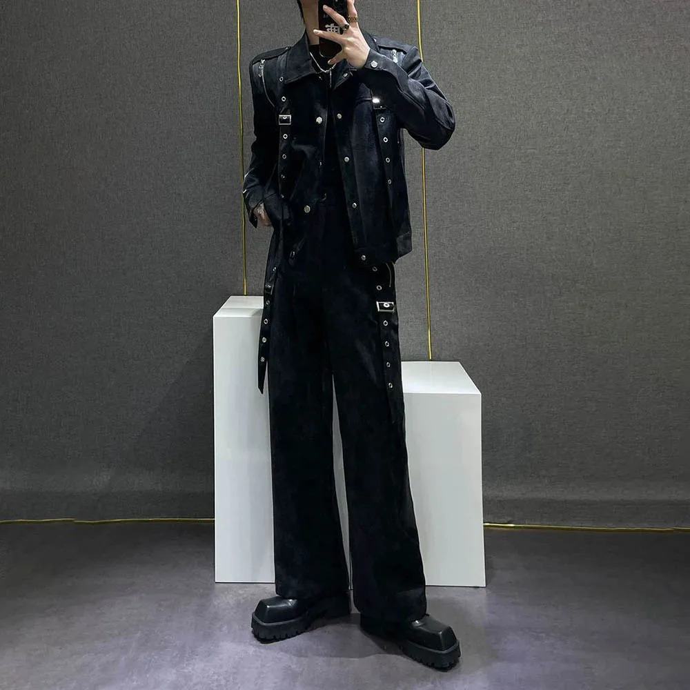 Autumn New Men's Jacket Straight Trousers American Retro Fashion Trend High Street Loose Casual Breathable Niche Men's Set 2025