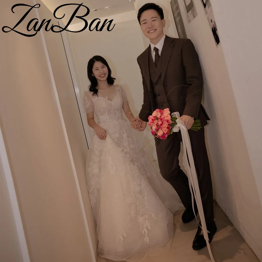 ZanBan  Customized Puff Sleeves A-line Sweetheart Collar Neckline Perspective Wedding Dress Sexy Applique  Prom Dress 2026 New