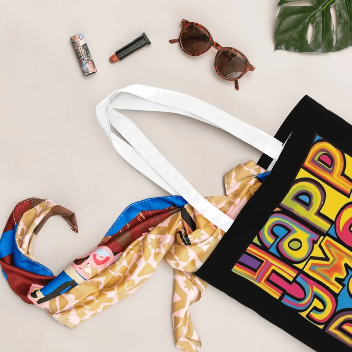 กระเป๋าช้อปปิ้ง Happy Mondays ผ้าแคนวาส กระเป๋าโท้ทแบบพับได้สำหรับเด็กผู้หญิง กระเป๋าสะพายไหล่ กระเป๋าเดินทาง