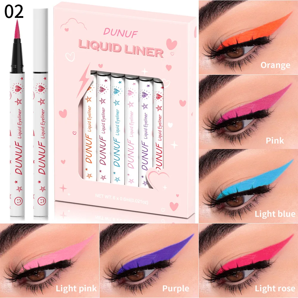 DUNUF 6 Colour Matte Eyeliner Sets Make up Colourful Liquid Eye Liner Pencil Waterproof Long Lasting Cosmetic Makeup For Women