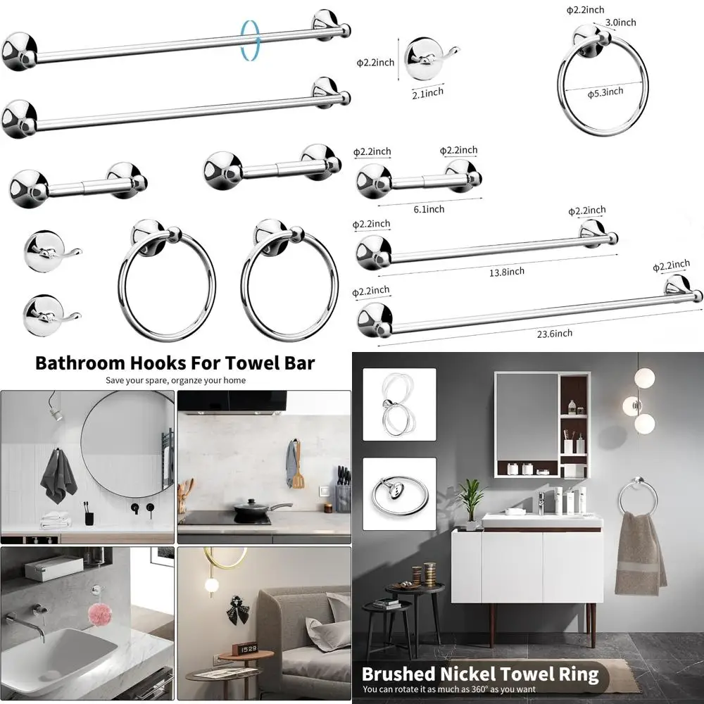 

Complete 8-Piece Bathroom Accessory Set with Adjustable Towel Bar and Rings