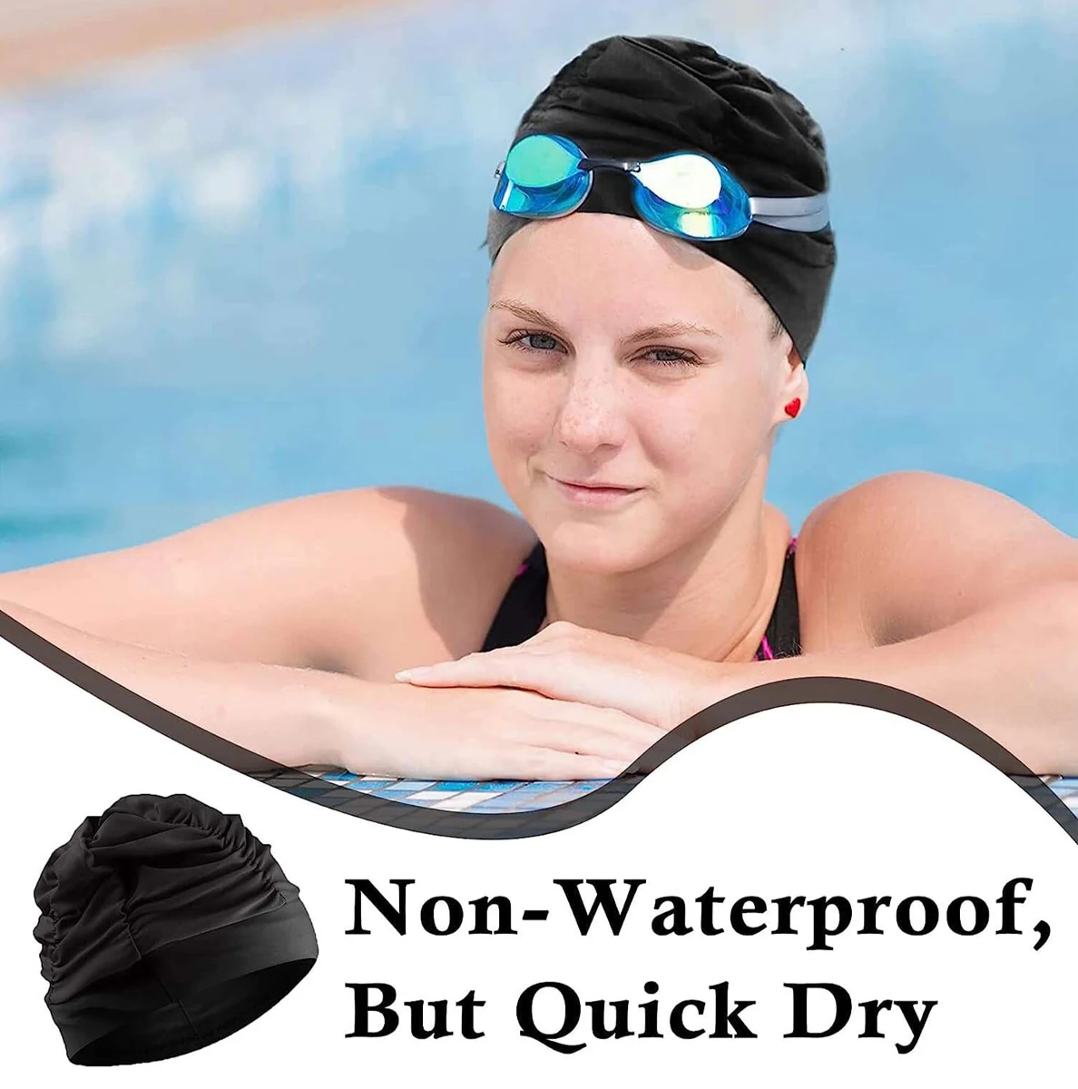 Bunte Plissierte Nylon-Badekappe, Große Schwimmkappe, Badekappen für Erwachsene Männer und Frauen mit Langem Haar – Detail 1