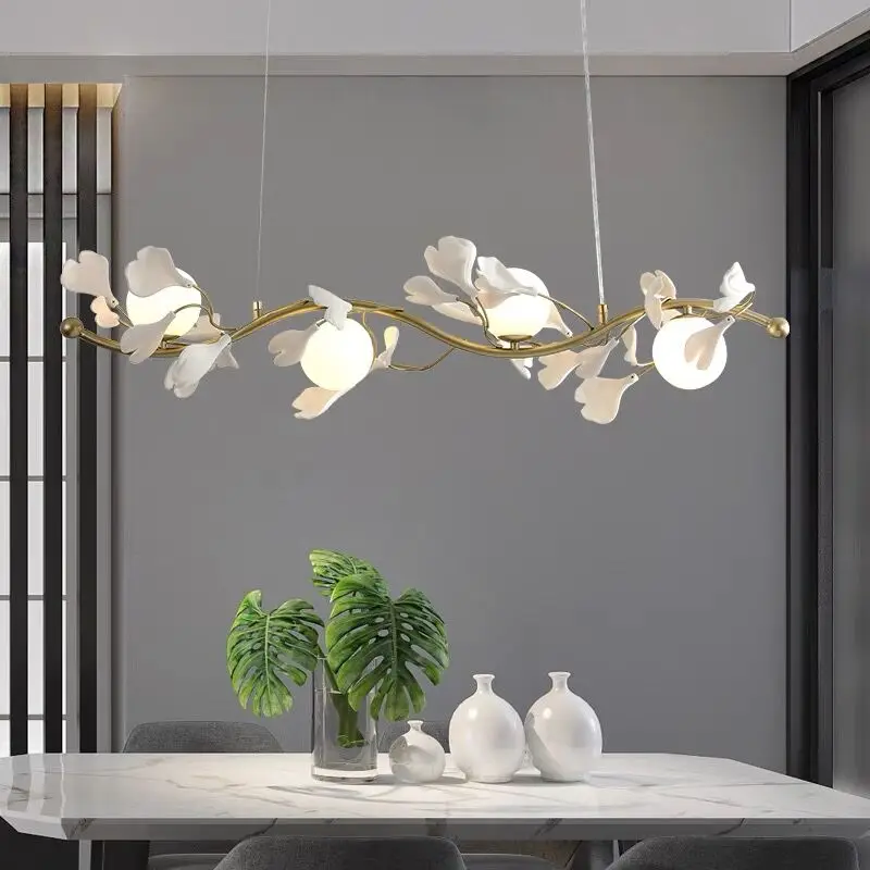 Nordic White Ginko Leaf Chandeliers Dining Living Room Round Modern Luxury Long White Leaves Chandelier Bedroom Kitchen Island