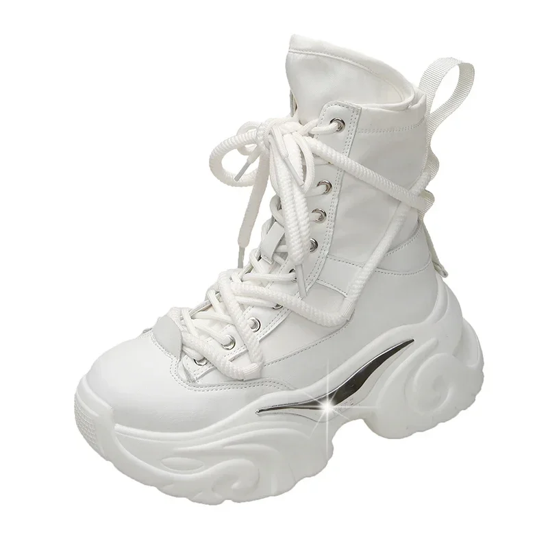 

7.5CM High Platform Ankle Boots for Women Thick Sole Wedges Motorcycles Boots Fashion Chunky Breathable Women's Sneakers Zapatos