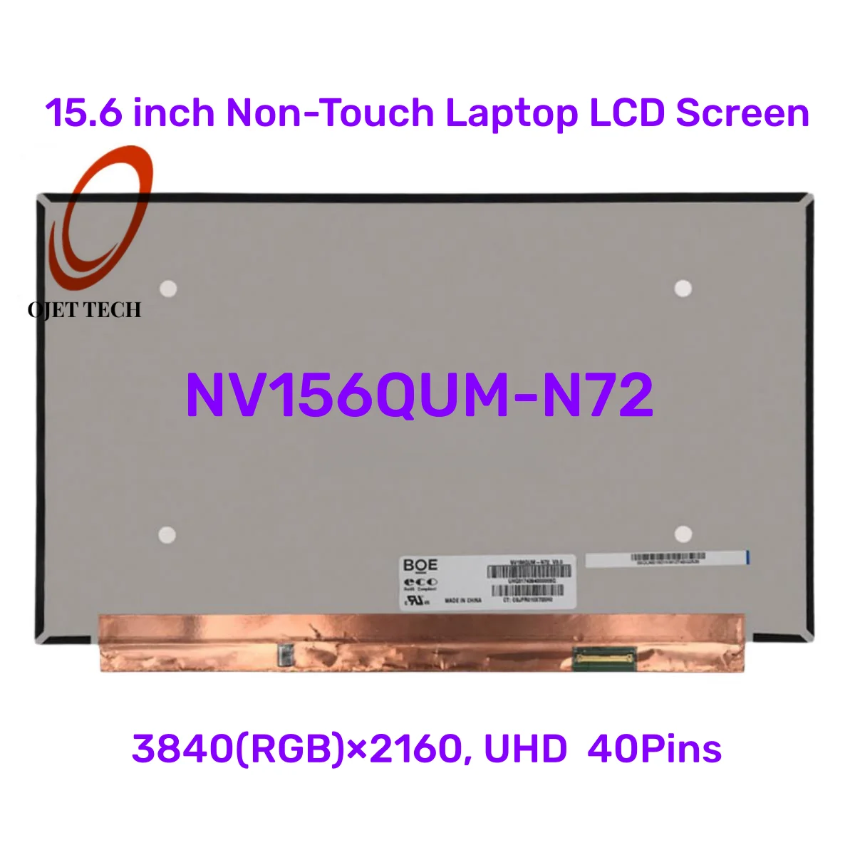 

15.6" 4K NV156QUM-N72 Non-Touch Laptop LCD Screen IPS 72% NTSC 3840x2160 Display Matrix Panel EDP 40Pins