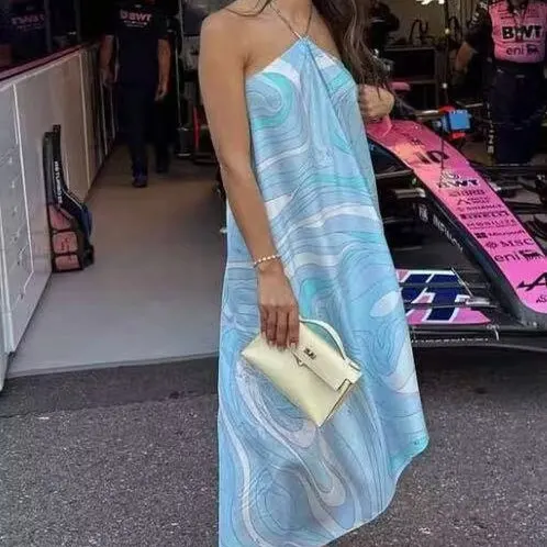 Vestido Casual Hoado con Estampado sin Mangas de Fibra de Poliéster de Cintura Alta E de Moda para Mujer, Primavera ...