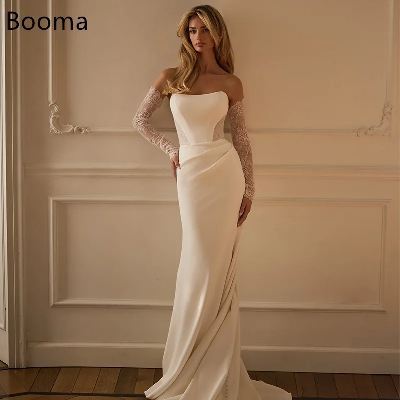 

Booma Mermaid Strapless Lace Elegant Wedding Dresses Simple Long Satin Sleeveless Brides Gown Custom Made 2025