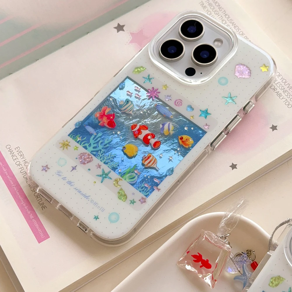 Niedliche koreanische blaue Ozean-rote Karpfenfisch-Handyhülle für iPhone 14 15 16 17 Pro Max 13 15pro, weiche, stoßfeste Abdeckung für iPhone 16 Hülle – Detail 14